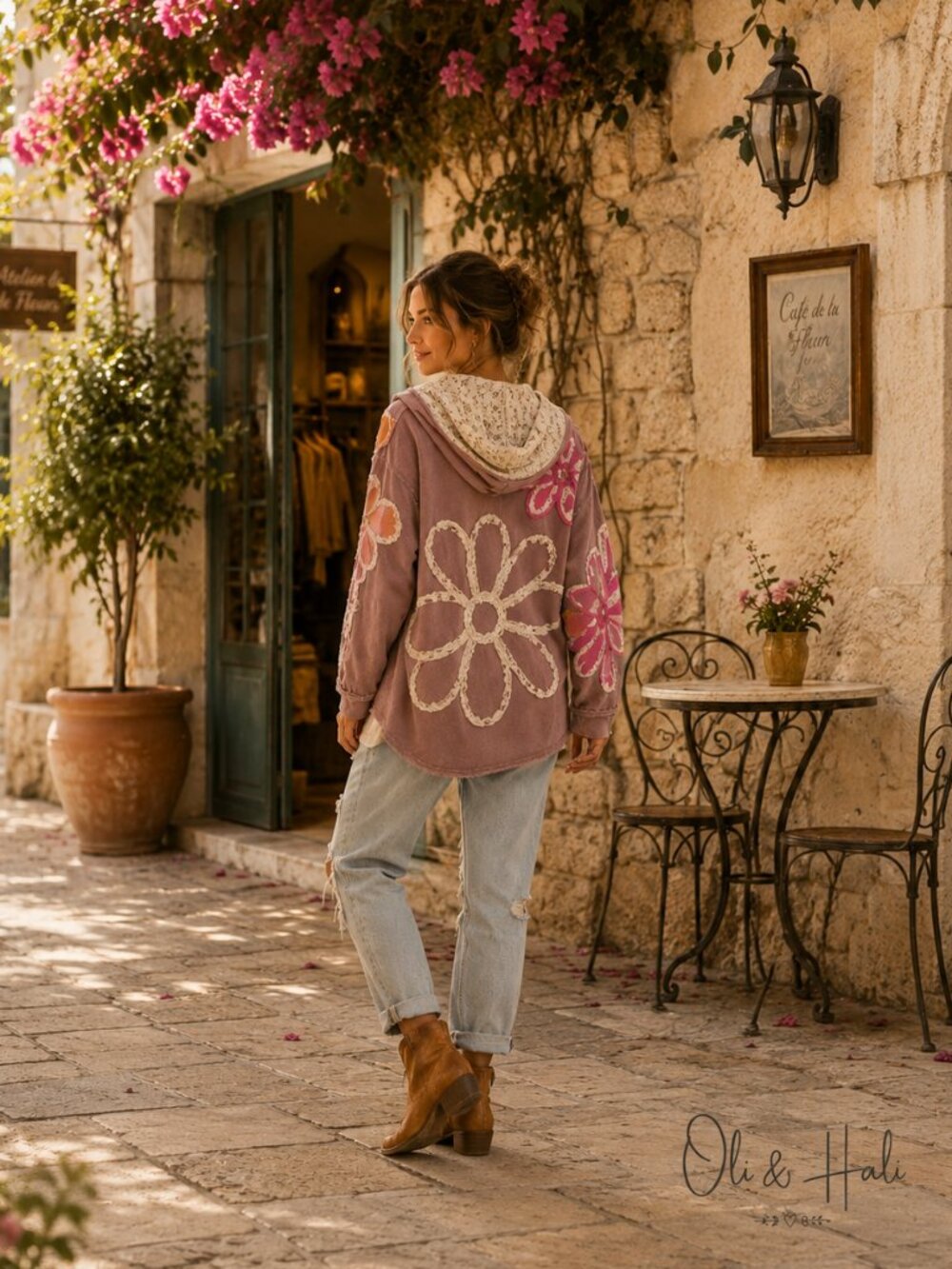 Oli & Hali Boho Floral Appliqué Lace Hooded Jacket Shacket S
